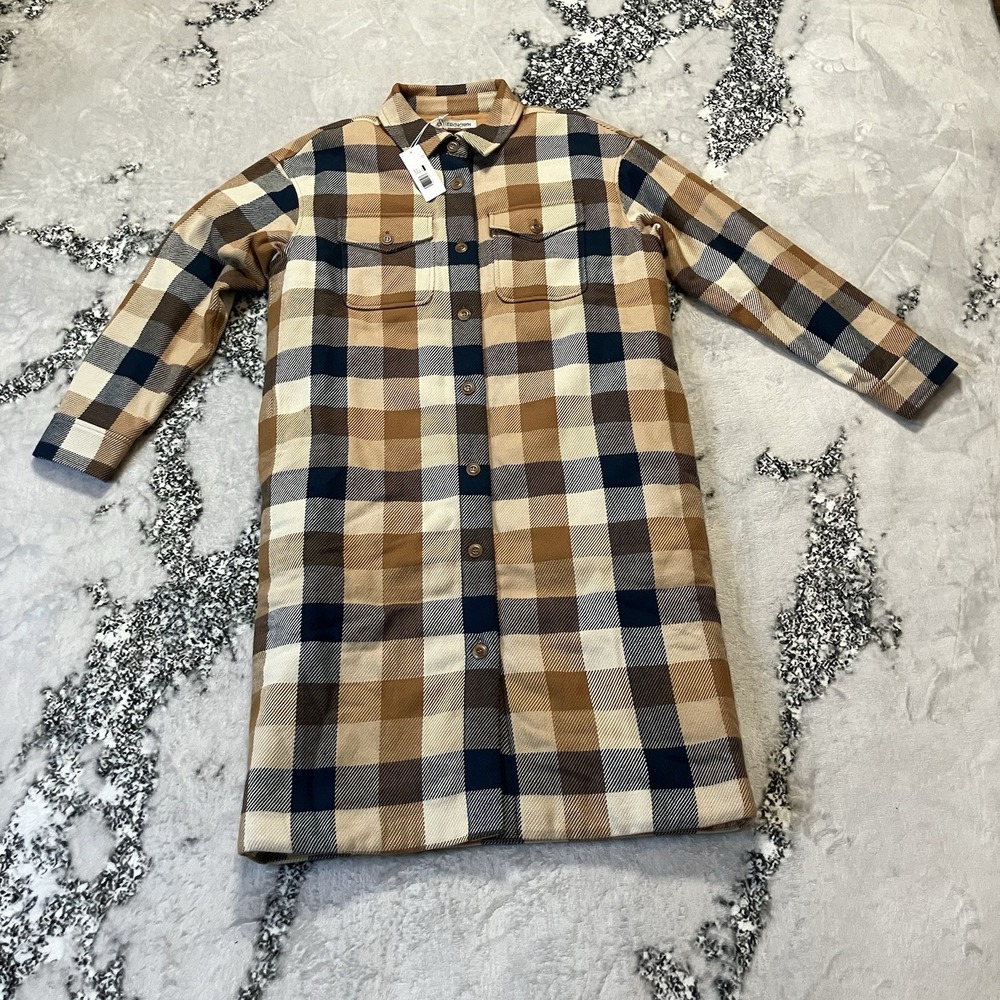 Outerknown Shacket Womens Size Plaid Brown Multi Blanket Coat‎ Long Line